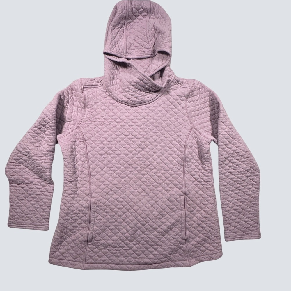 Duluth Trading Co Quilted Sweatshirt Popover Women M Purple Hooded Cowl 83827